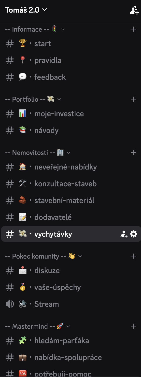 Ukázka sekcí TOMÁŠ 2.0 na Discordu